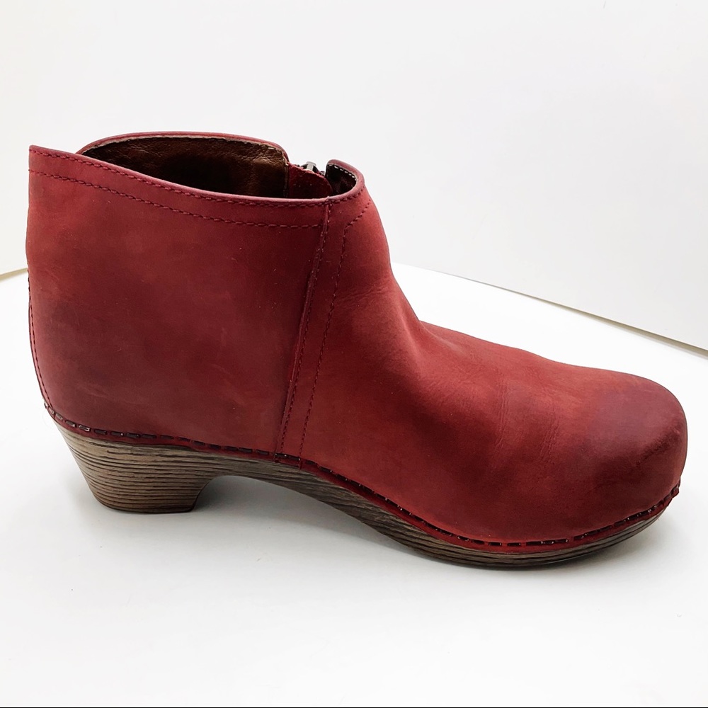 {Dansko} Max Red Leather Ankle Clog Booties - Picture 7 of 16